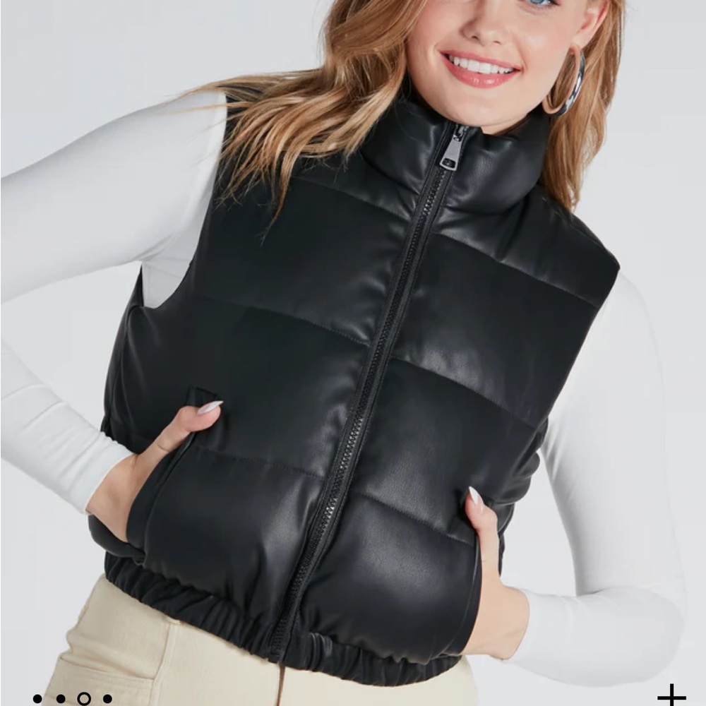Winter dreams faux leather Sherpa puffer vest